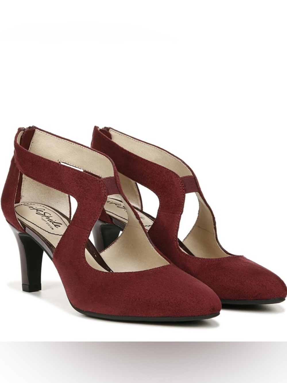 Life Stride Burgundy Suede Cutout Mid Heel Pumps Size 8